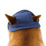 Pet Hat With Ear Holes For Medium Small Dogs Adjustable Summer Pets Dog Outdoor Sun Cap Cat Puppy Denim Color Canvas Visor Caps