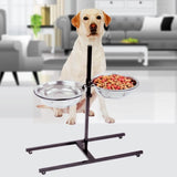 Adjustable Metal Pet Dog Feeder Bowls Elevated Stainless Steel Double Bowl Dish