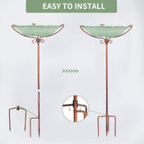 26 Inch Height Glass Birdbath Birdfeeder with Metal Stake Garden Outdoor Green