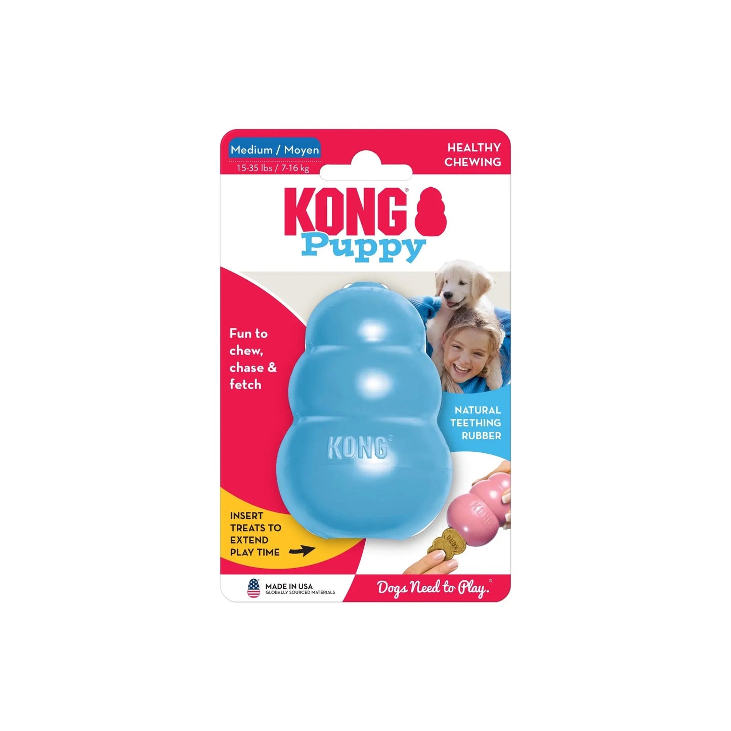 Puppy Dog Chew Toy, Blue, Medium 3.5 Inches