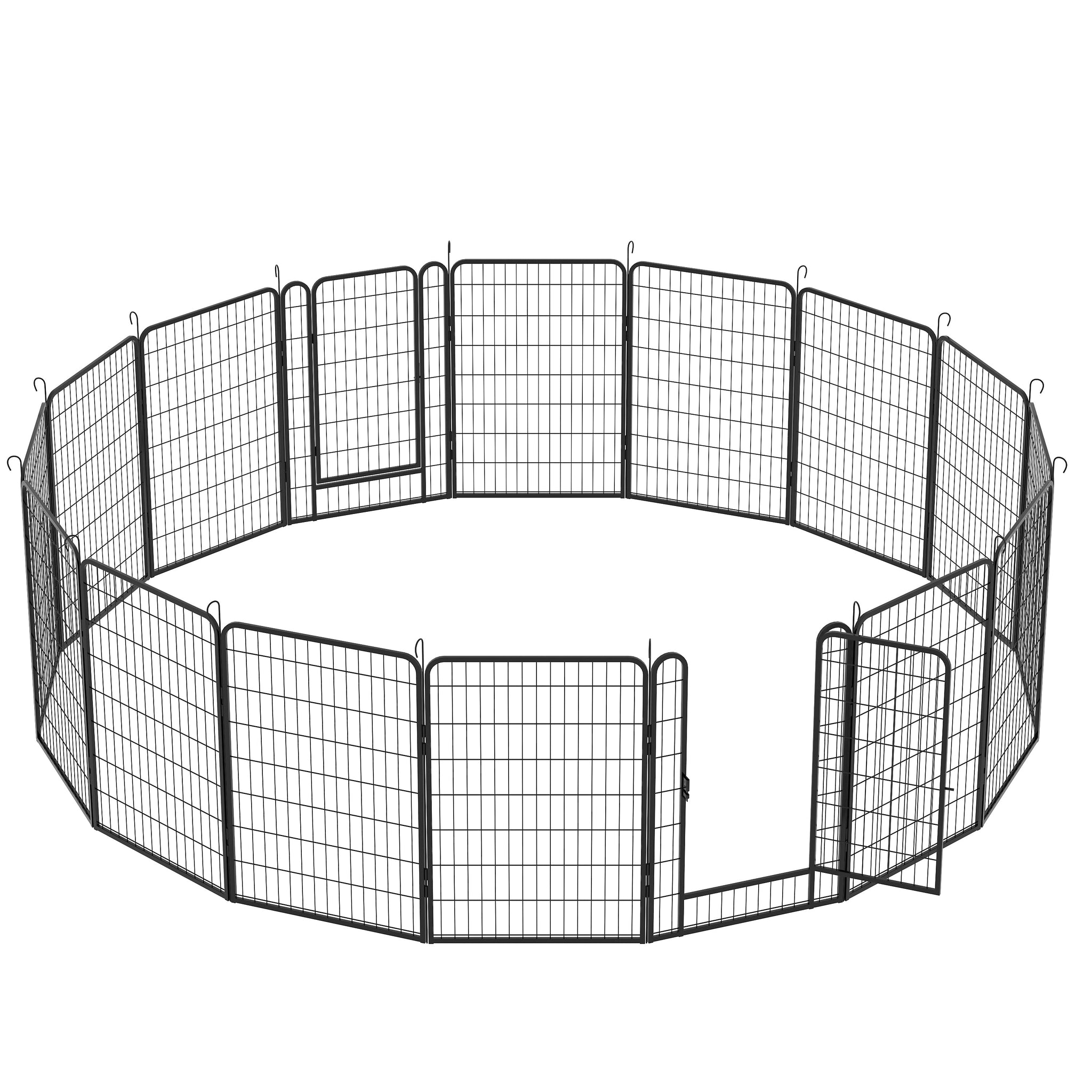 16 Panels Heavy-Duty Metal Playpen with Door, 39.37' H Dog Fence Pet Exercise Pen for Outdoor, Indoor