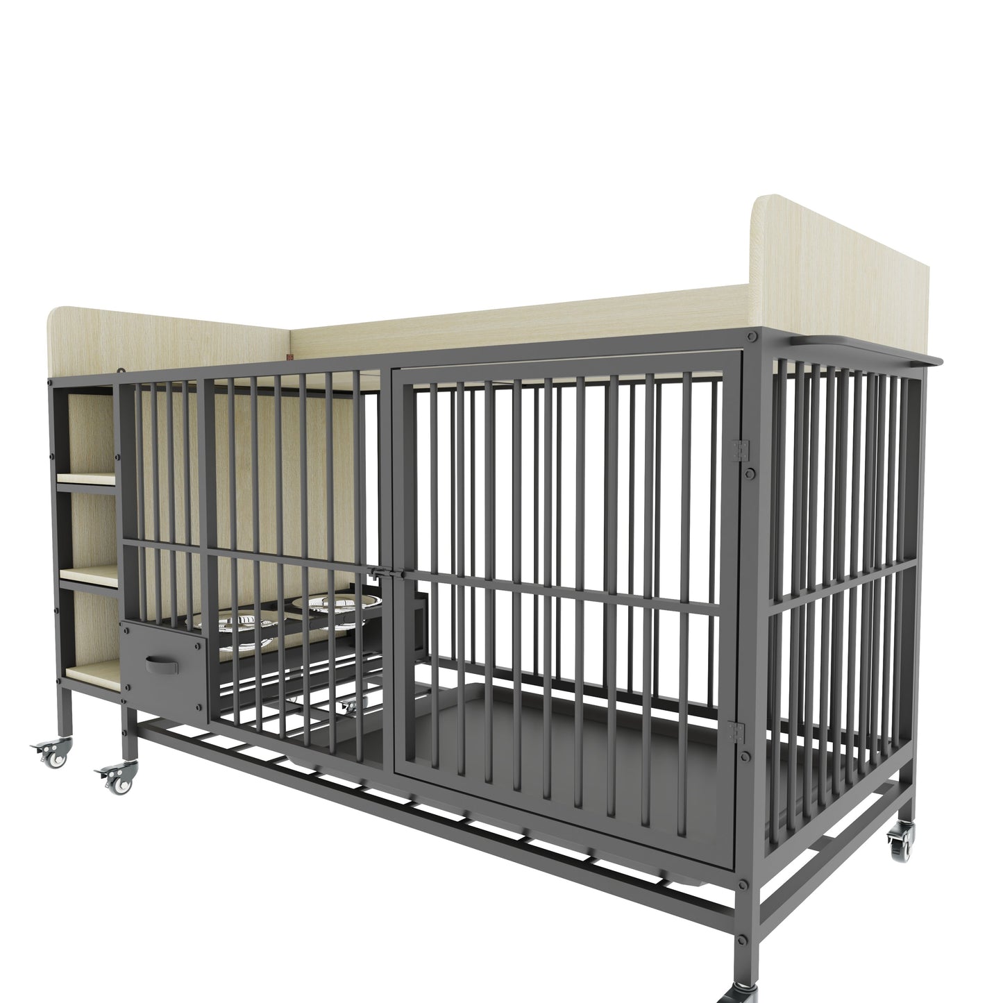 Large Pet Cage with Storage Rack Black and Beige