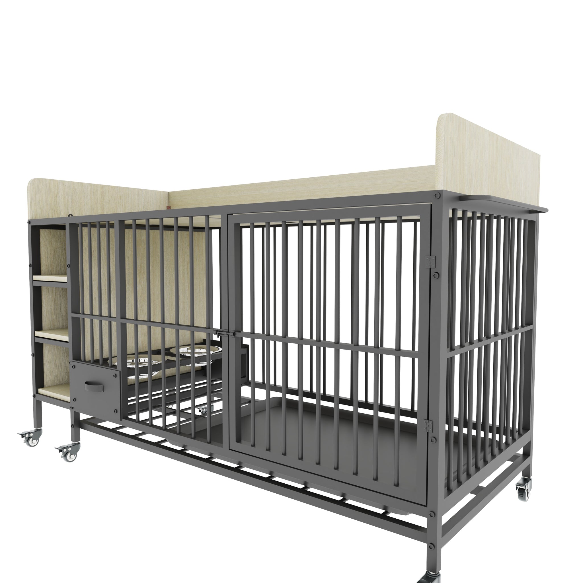 Large Pet Cage with Storage Rack Black and Beige