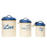 Country Living Set of 3 Pet Treat Canisters, Dog Treat Storage – French Blue Lid