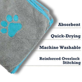 Country Living Large Gray Microfiber Dog Bath Towel with Teal Embroidered Paw Print