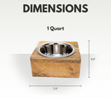 Country Living Elegant Stainless Steel Dog Bowl with Square Mango Wood Holder – 1 Quart