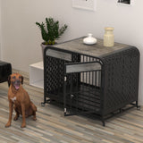 Heavy Duty Wooden Dog Crate Furniture Table 33 Inch Grey - Stylish and Durable Pet Solution