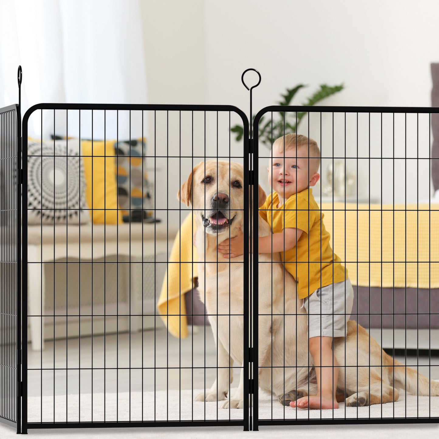 16 Panels Heavy Duty Metal Playpen with Self-Locking Gate, Extra Tall 40' Dog Fence Pet Exercise Pen for Outdoor and Indoor-Easy Setup Exercise Pen for Large Dogs