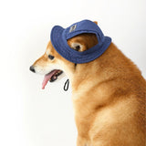 Pet Hat With Ear Holes For Medium Small Dogs Adjustable Summer Pets Dog Outdoor Sun Cap Cat Puppy Denim Color Canvas Visor Caps
