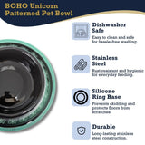 Non-Skid Boho Stainless Steel Dog Bowl – with Whimsical Unicorn Design, Silicone Base for Medium Dogs – 24oz