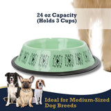 Non-Skid Boho Stainless Steel Dog Bowl – with Whimsical Unicorn Design, Silicone Base for Medium Dogs – 24oz