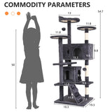 Ultimate 54-Inch Double Condo Cat Tree Tower with Scratching Post & Cozy Perch for Indoor Cats - Stylish Ashy Design