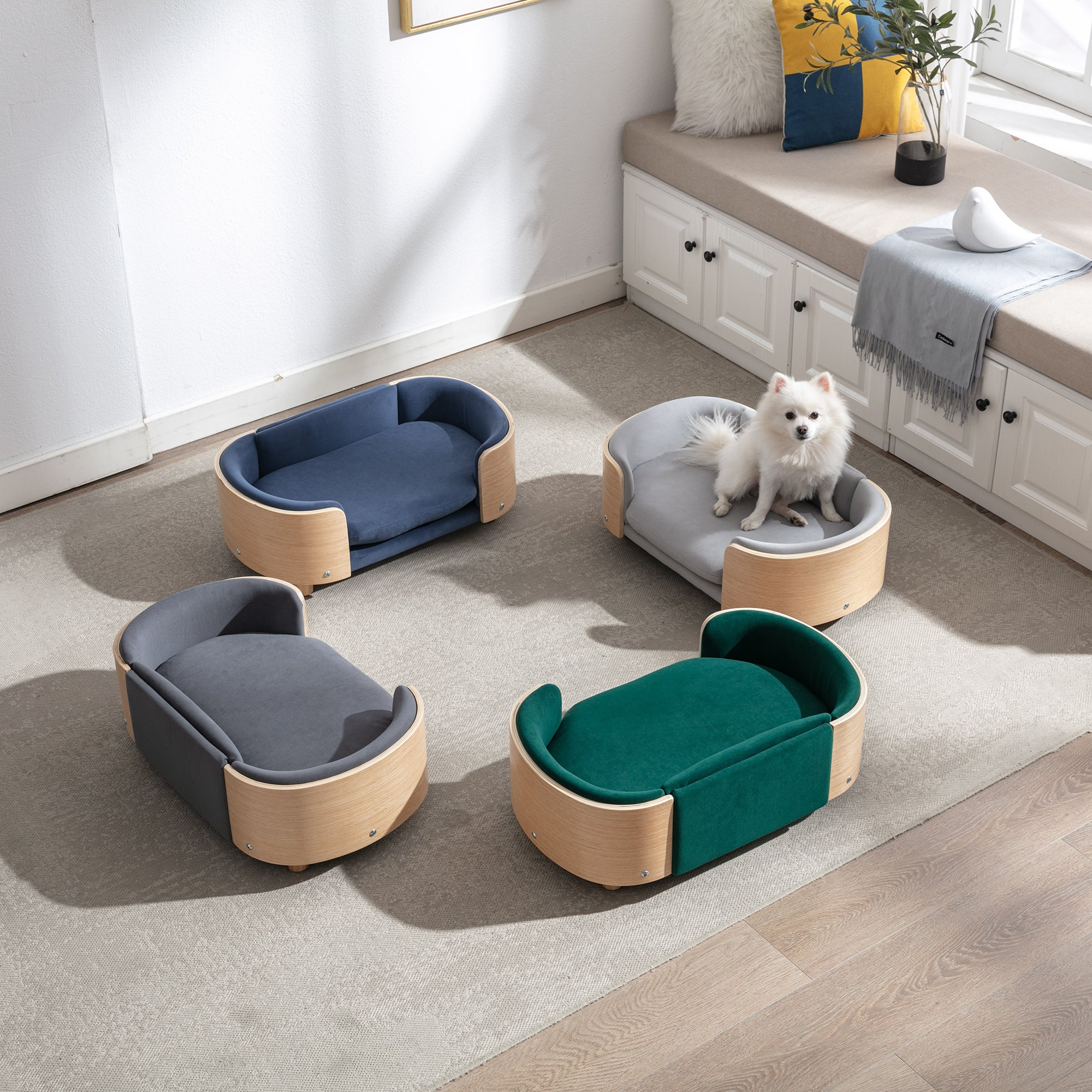 Scandinavian Style Elevated Dog Bed Pet Sofa With Solid Wood Legs