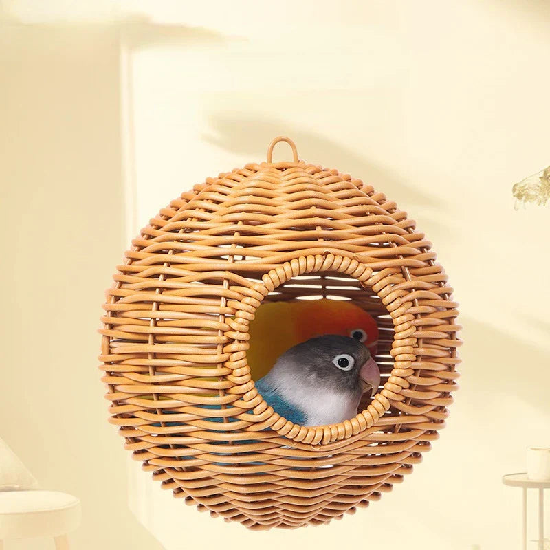 DecorBites™ Handwoven Grass Bird Cage Hut for Small Birds