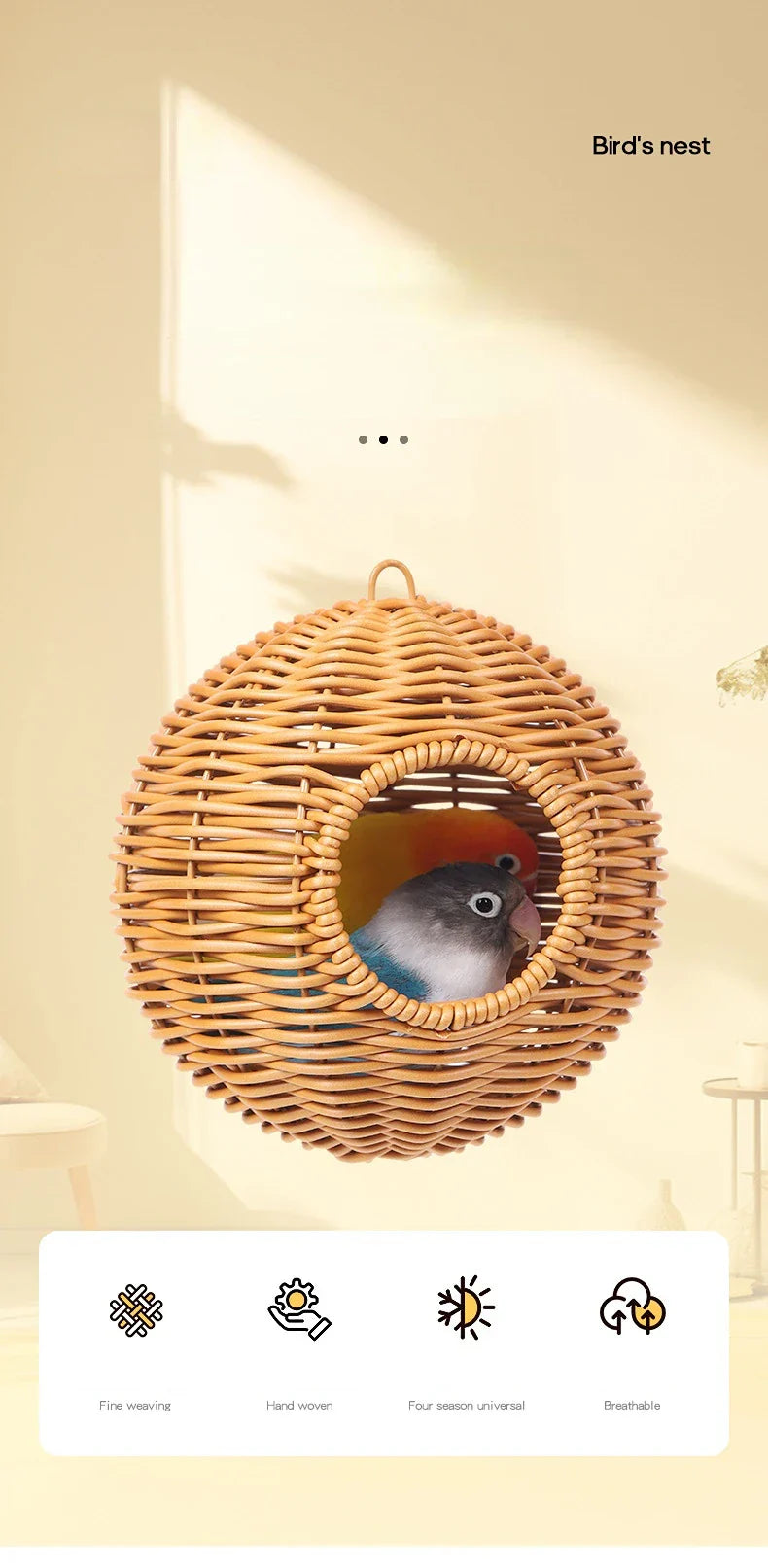 DecorBites™ Handwoven Grass Bird Cage Hut for Small Birds