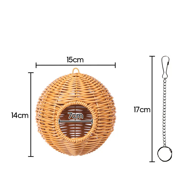 DecorBites™ Handwoven Grass Bird Cage Hut for Small Birds