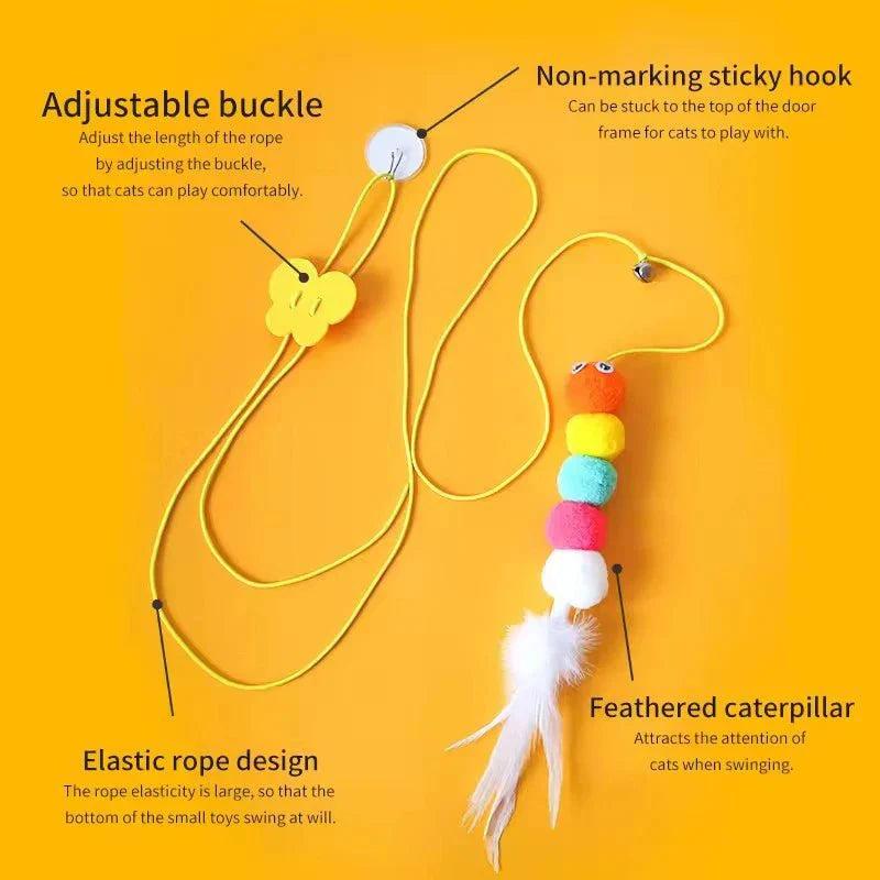 Interactive Hanging Cat Toy – Feather and Rope Teaser