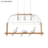 DecorBites™ Nordic Style 3-Light Island Pendant with Elongated White Iron Cage and Bird Stand