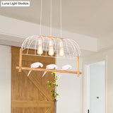 DecorBites™ Nordic Style 3-Light Island Pendant with Elongated White Iron Cage and Bird Stand