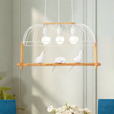 DecorBites™ Nordic Style 3-Light Island Pendant with Elongated White Iron Cage and Bird Stand