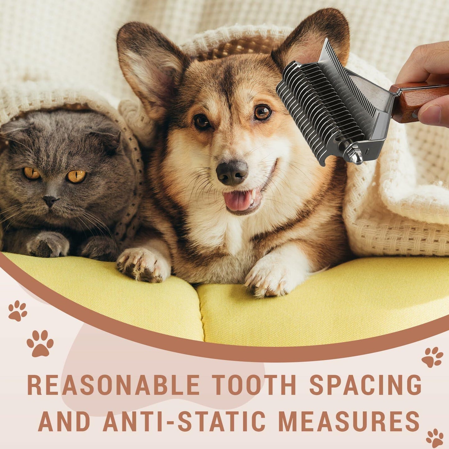 Framad Dematting Brush 2-in-1 Stainless Steel Dog Cat Comb Grooming Tool