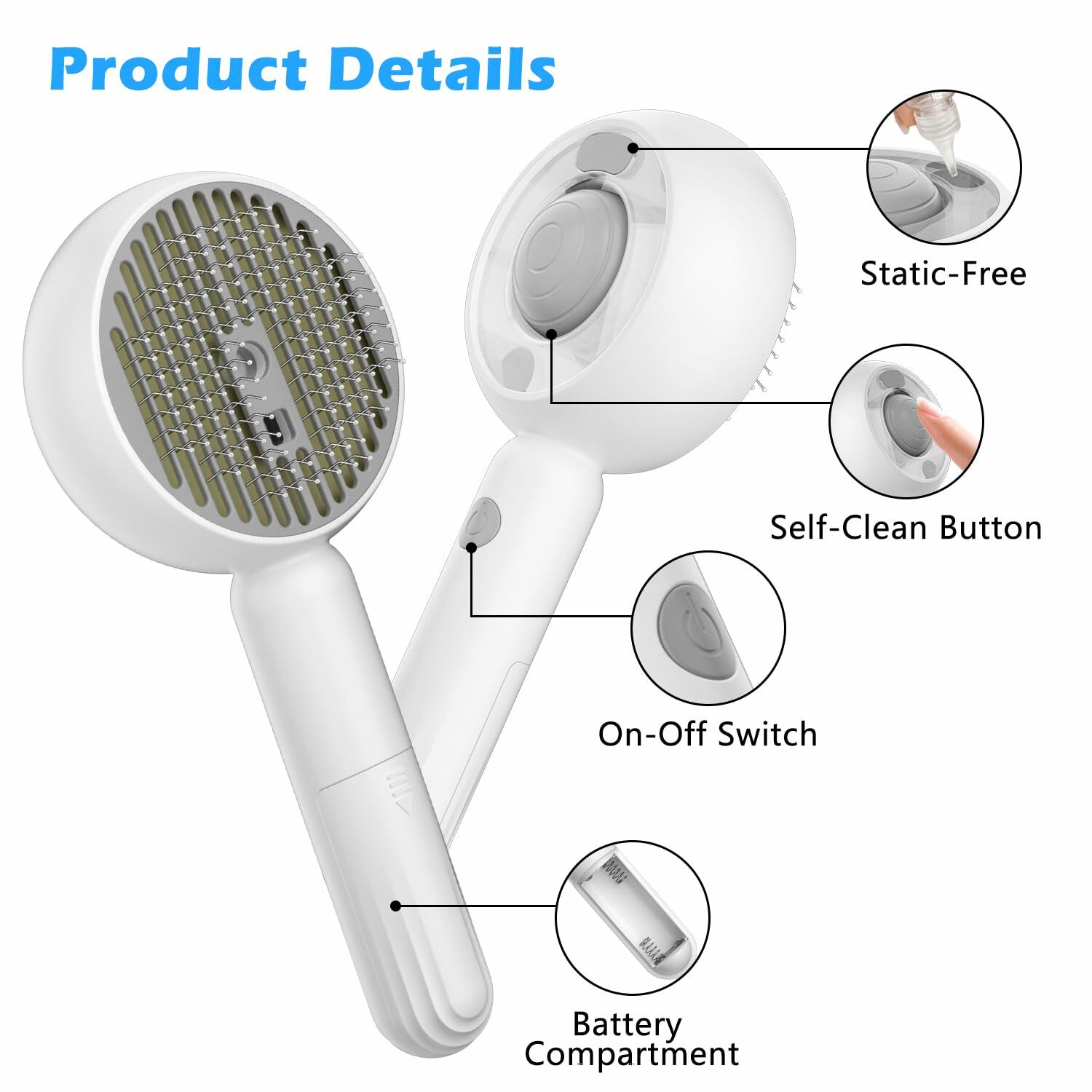 ALAFLY 4-in-1 Cat Steam Brush Grooming Comb Shedding Massage Gray